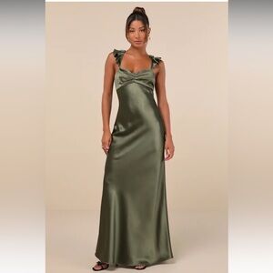 Lulus Olive green satin gown - BRAND NEW